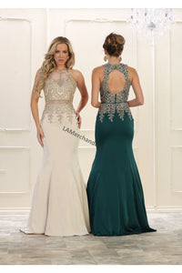 Halter metallic lace applique & Ity mermaid dress - LA7484 - - LA Merchandise