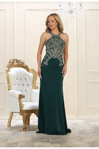 Halter rhinestones long dress- LA1538 - Hunter Green - LA Merchandise