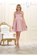 Load image into Gallery viewer, Halter rhinestones short sassy satin dress - LA1474 - Mauve - Dress LA Merchandise