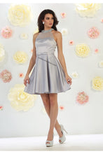 Load image into Gallery viewer, Halter rhinestones short sassy satin dress - LA1474 - Silver - Dress LA Merchandise