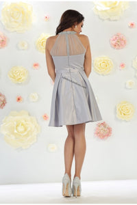 Halter rhinestones short sassy satin dress - LA1474 - - Dress LA Merchandise
