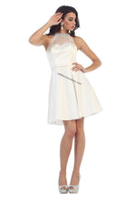 Load image into Gallery viewer, Halter rhinestones short sassy satin dress - LA1474 - Ivory 16 - Dress LA Merchandise