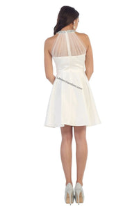Halter rhinestones short sassy satin dress - LA1474 - - Dress LA Merchandise