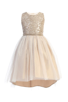 La Merchandise LAK805 Metallic Hi-Low Little Girls Party Dress - Mocha - LA Merchandise