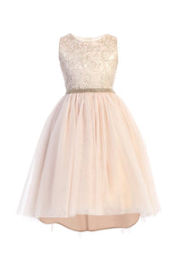 La Merchandise LAK805 Metallic Hi-Low Little Girls Party Dress - Pink - LA Merchandise