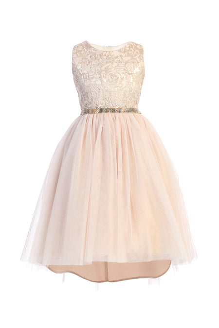 La Merchandise LAK805 Metallic Hi-Low Little Girls Party Dress - Pink - LA Merchandise