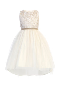 La Merchandise LAK805 Metallic Hi-Low Little Girls Party Dress - Ivory - LA Merchandise
