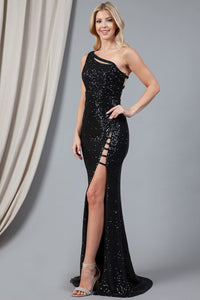 La Merchandise LAA5041 One Shoulder Wholesale Slit Sequin Prom Dress - Black - LA Merchandise