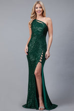Load image into Gallery viewer, La Merchandise LAA5041 One Shoulder Wholesale Slit Sequin Prom Dress - Emerald Green - LA Merchandise