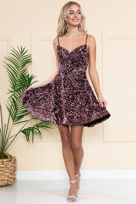 La Merchandise LAA395S Short Strapless Homecoming Sequined Dress - BLACK PINK - LA Merchandise