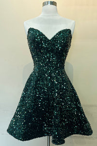 La Merchandise LAA395S Short Strapless Homecoming Sequined Dress - EMERALD GREEN - LA Merchandise
