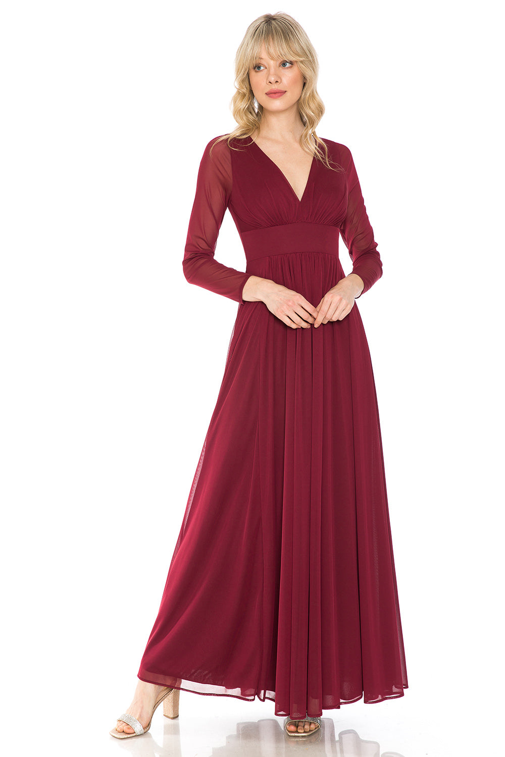 La Merchandise Simple Long Sleeve Modest Bridesmaids Dress- LN5234 - BURGUNDY - LA Merchandise