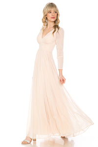 La Merchandise Simple Long Sleeve Modest Bridesmaids Dress- LN5234 - CHAMPAGNE - LA Merchandise