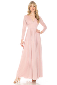 La Merchandise Simple Long Sleeve Modest Bridesmaids Dress- LN5234 - DARK ROSE - LA Merchandise