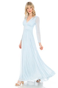 La Merchandise Simple Long Sleeve Modest Bridesmaids Dress- LN5234 - BLUE - LA Merchandise