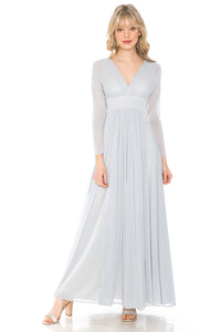 La Merchandise Simple Long Sleeve Modest Bridesmaids Dress- LN5234 - SILVER - LA Merchandise