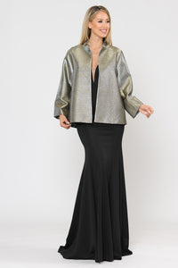 Two-Toned Shiny Bell Sleeve Open Front Jacket - LAYJK1908