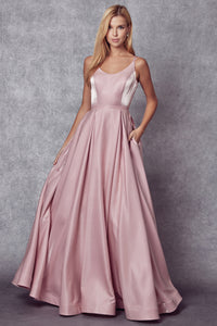 La Merchandise LAT244 Mauve Long Simple Open Back Satin Prom Dress - MAUVE - LA Merchandise