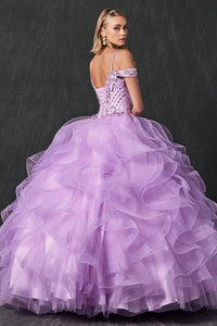 LA Merchandise LAT1421 Beaded Ruffled Ball Gown Sweet 16 Quince Dress - - LA Merchandise