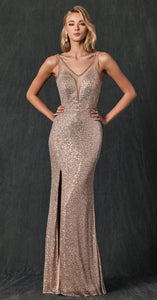 Sleeveless Prom Dress - LAT264 - CHAMPAGNE XS - LA Merchandise