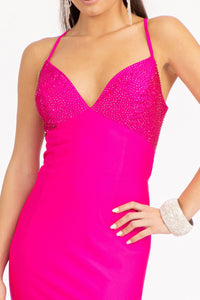 Jersey Mermaid Dress - LAS3035 - Fuchsia - Dresses LA Merchandise