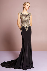 Jewel Embellished Long Dress - GL1461 - BLACK - Dresses LA Merchandise
