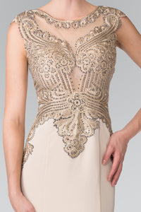 Jewel Embellished Long Dress - GL1461 - CHAMPAGNE - Dresses LA Merchandise