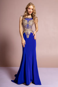 Jewel Embellished Long Dress - GL1461 - ROYAL BLUE - Dresses LA Merchandise