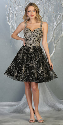 Fancy Short Cocktail dress- LA1753 - Black Gold - LA Merchandise