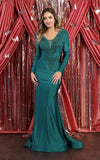 Load image into Gallery viewer, La Merchandise LA1772 Long Sleeve Stretchy Bodycon Evening Gown - HUNTER GREEN - LA Merchandise