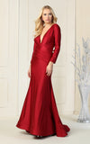 Load image into Gallery viewer, La Merchandise LAA381C Simple Stretchy Long Sleeve Bridesmaids Gowns - BURGUNDY - LAA