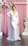 Load image into Gallery viewer, La Merchandise LAA381C Simple Stretchy Long Sleeve Bridesmaids Gowns - WHITE - LAA
