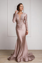 Load image into Gallery viewer, La Merchandise LAA382 Mermaid Stretchy Fitted Long Sleeve Formal Dress - Dusty Rose/Mauve - LA Merchandise