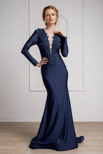 Load image into Gallery viewer, La Merchandise LAA382 Mermaid Stretchy Fitted Long Sleeve Formal Dress - Navy Blue - LA Merchandise