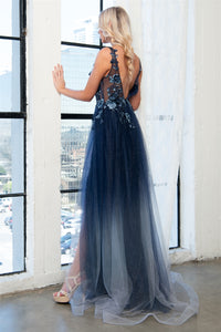 Sexy Navy Blue Floral Gown - LAA5015 - - Dress LA Merchandise