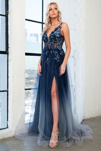 Sexy Navy Blue Floral Gown - LAA5015 - Navy Blue - Dress LA Merchandise