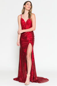La Merchandise LAA5020 Sexy Open Back Floral Formal Evening Prom Dress - Red - LA Merchandise