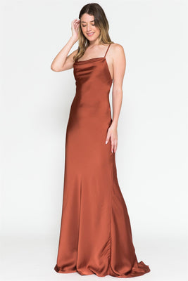 La Merchandise LAA6111 Long Simple Wholesale Satin Bridesmaids Gowns - Burnt Orange - LA Merchandise