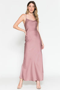 La Merchandise LAA6115 Ankle Length Simple Satin Bridesmaids Gowns - Mauve - LA Merchandise