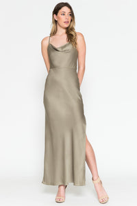 La Merchandise LAA6115 Ankle Length Simple Satin Bridesmaids Gowns - Olive Green - LA Merchandise