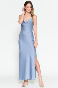 La Merchandise LAA6115 Ankle Length Simple Satin Bridesmaids Gowns - Dusty Blue - LA Merchandise