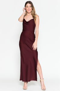 La Merchandise LAA6115 Ankle Length Simple Satin Bridesmaids Gowns - Wine - LA Merchandise
