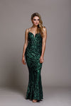 Load image into Gallery viewer, La Merchandise LAA791 Spaghetti Straps Long Sequin Prom Gown - Green - Dress LA Merchandise
