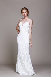 La Merchandise LAA791B Spaghetti Straps Sequined Long Bridal Gown - White - Dress LA Merchandise