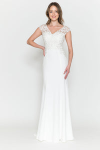 La Merchandise LAY8558 Cap Sleeve Long Mother of Bride Evening Gown - Off White/Ivory - LA Merchandise