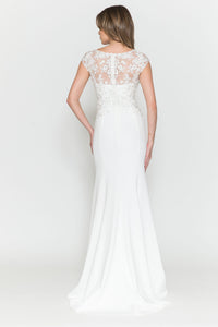 La Merchandise LAY8558B Elegant Wedding Lace Cap Sleeve Bridal Gown