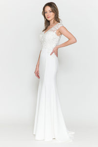 La Merchandise LAY8558B Elegant Wedding Lace Cap Sleeve Bridal Gown