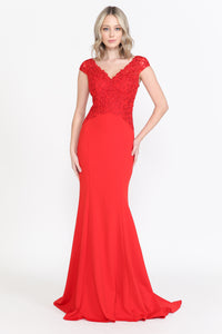 La Merchandise LAY8558 Cap Sleeve Long Mother of Bride Evening Gown - Red - LA Merchandise