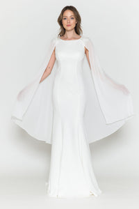 Simple Cap Sleeve Engagement Gown - LAY8566 - Off White/Ivory - LA Merchandise