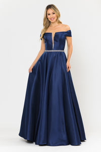 La Merchandise LAY8680 Elegant Simple Off the Shoulder Mikado Gowns - NAVY BLUE - LA Merchandise